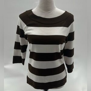 Anne Klein Square Neck Half Sleeve Striped Knit Shirt NWT